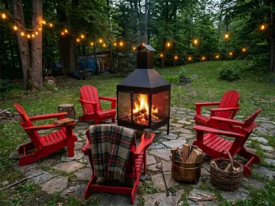 Jumbo avec chaises rouges et guirlandes lumineuses