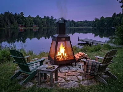Rassembleur au bord du lac au crépuscule